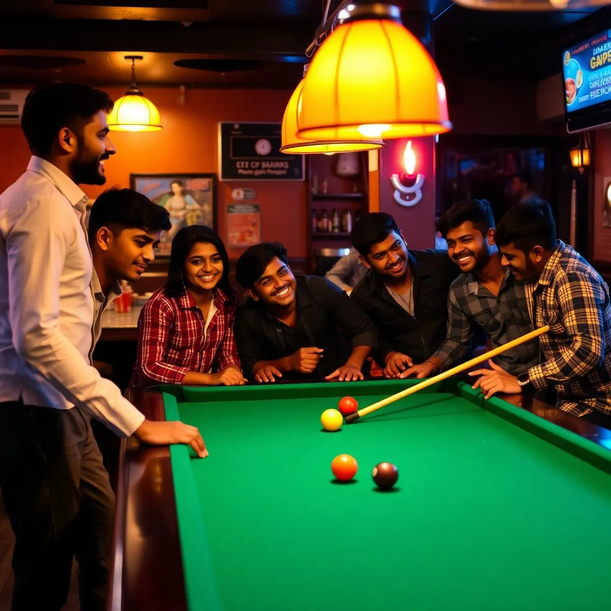 Friends playing pool together